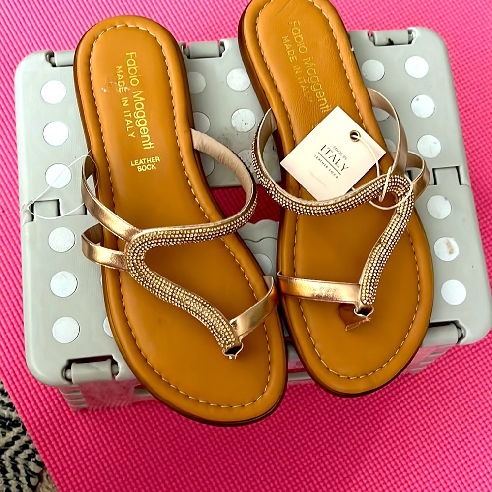 Cute rose gold, leather sock, Italian made sandals